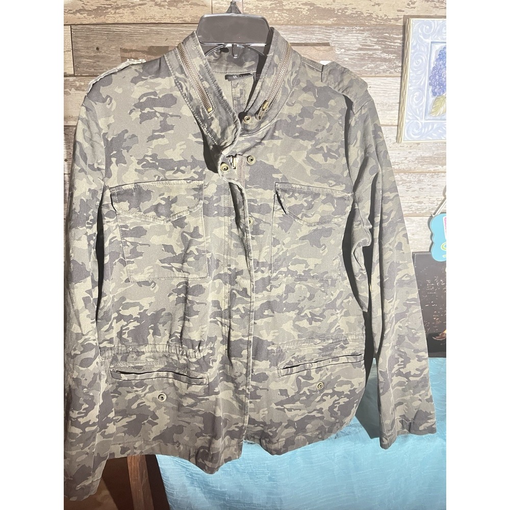a.n.a Women PXL Camo Military Utility Jacket Green Gray Zip Snap Field Coat